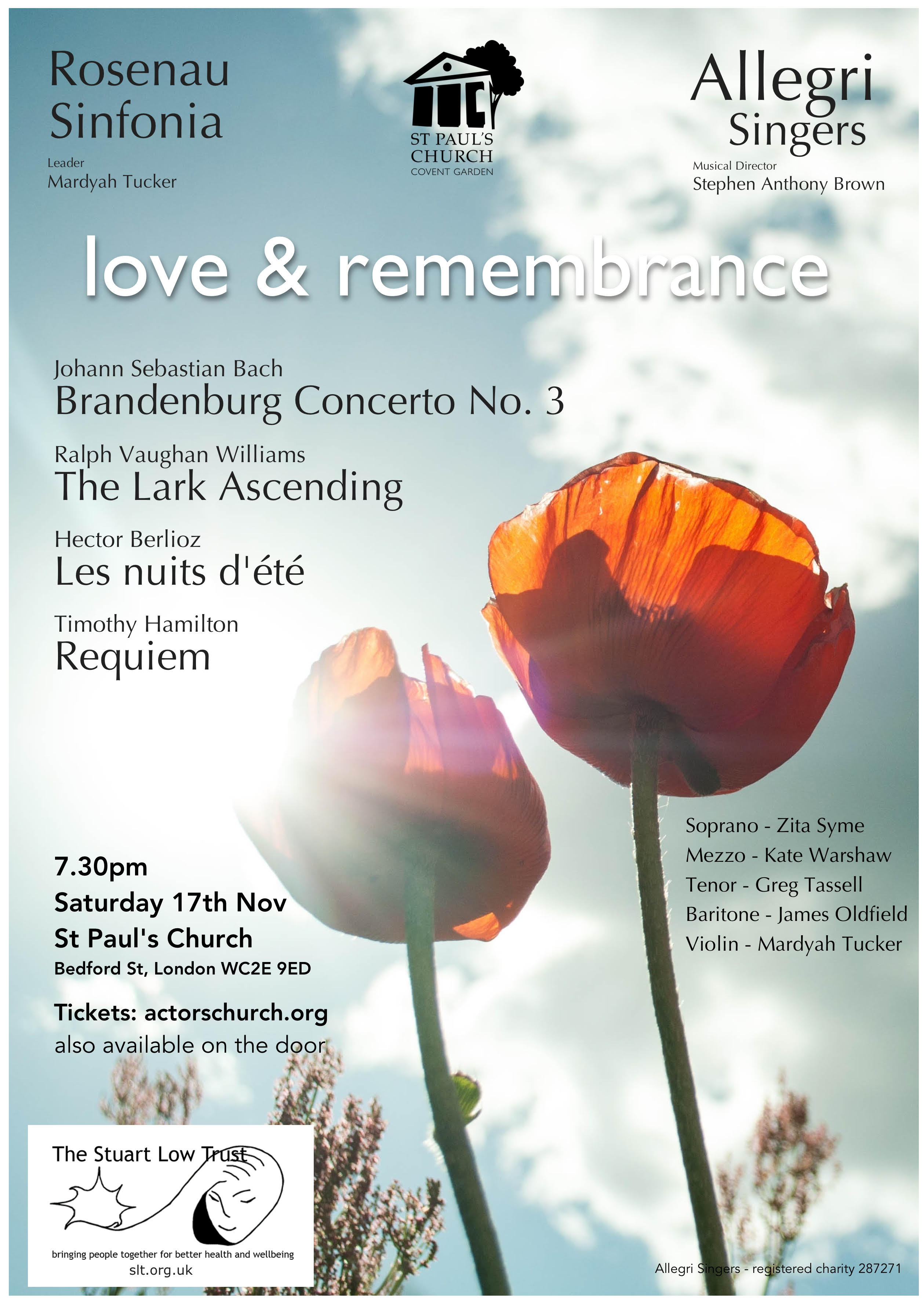 Zita Syme, soprano, Love & Remembrance, 17th November 2018